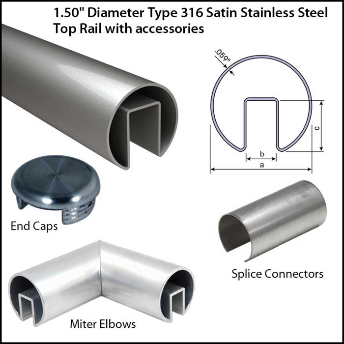 1.5" Diameter Satin Stainless Steel Top Rail with Accessories