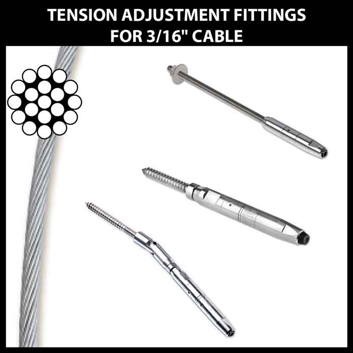 Tension Adjustment Fittings for 3/16" CableRail 