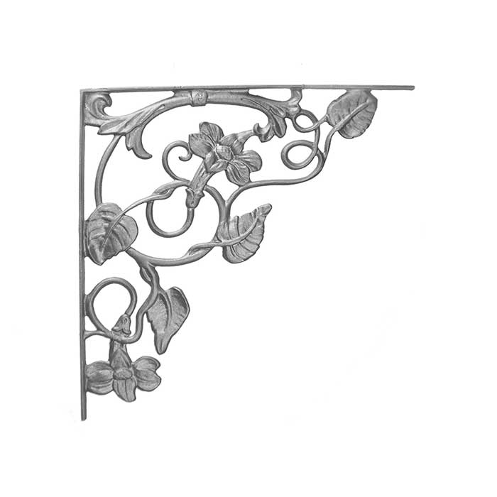 17" Tall Cast Iron Corner Bracket, Morning Glory Style, Double Faced