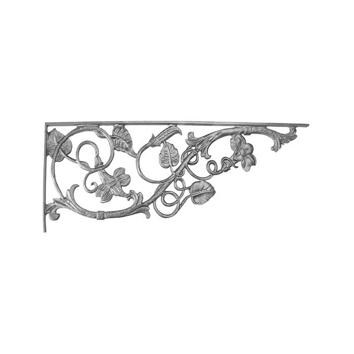 10-3/4" Tall Cast Iron Corner Bracket, Morning Glory Style, Double Faced