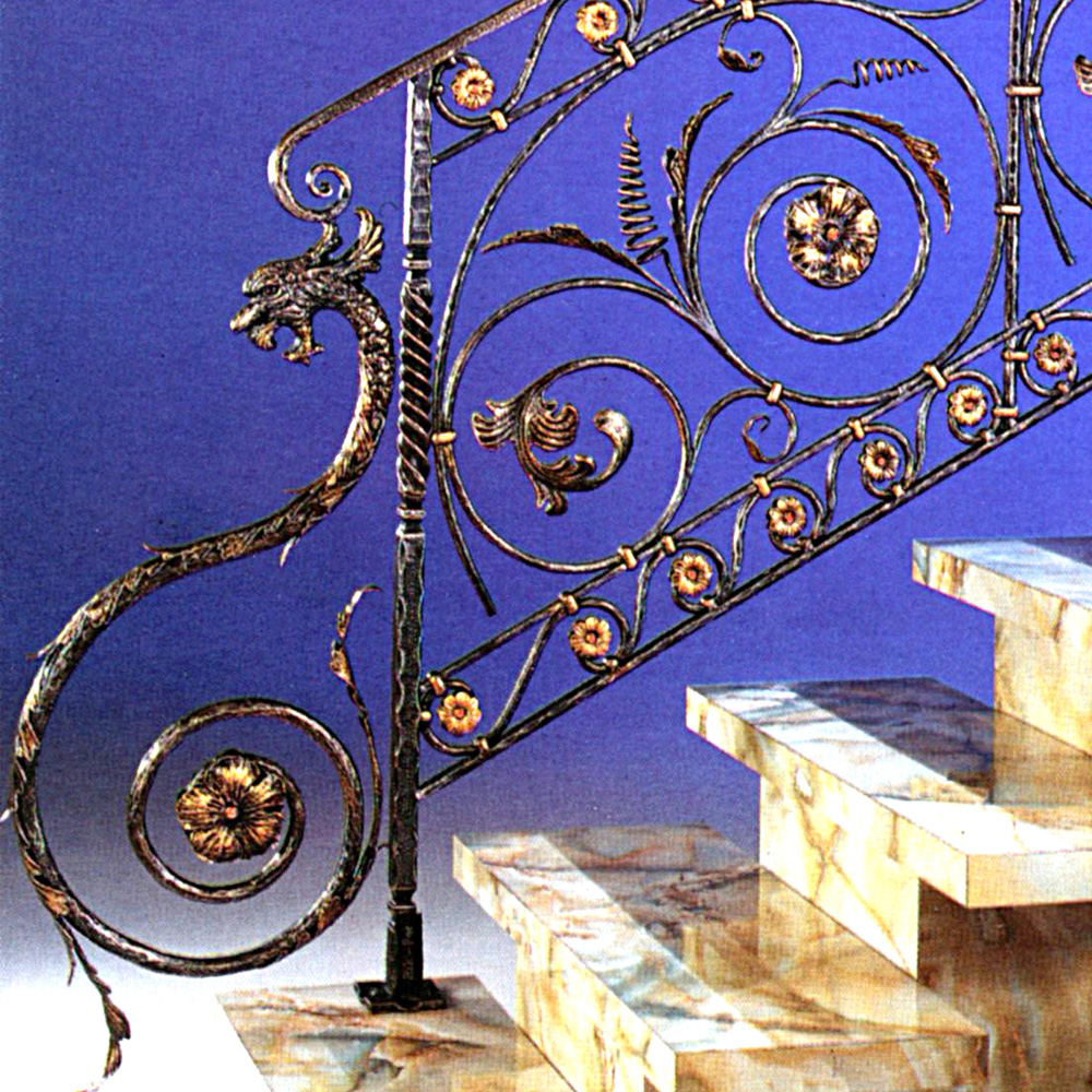Stair Railing with Dragon Head Steel Newel Post