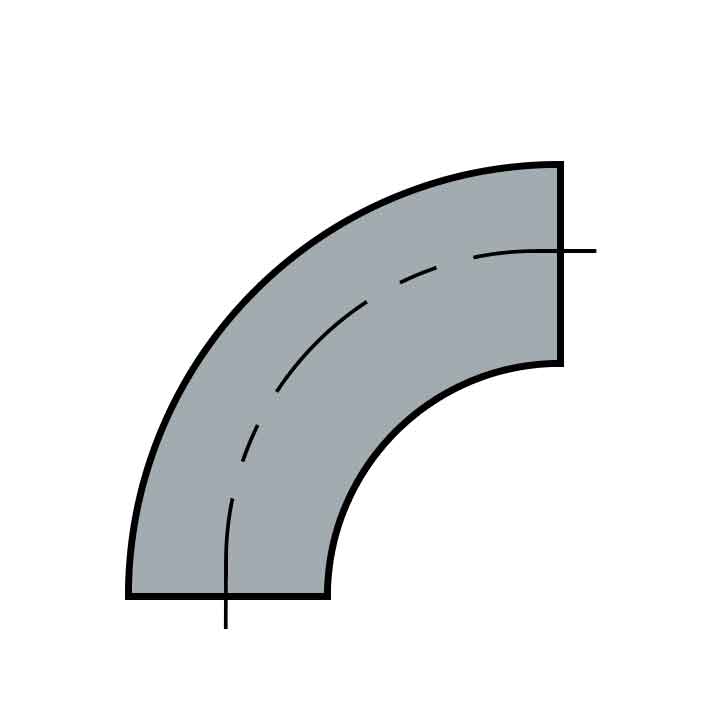 Steel 90 degree Elbow with 1-5/8" Internal Radius for 1-1/4" and 1-1/2" Schedule 40 Pipe