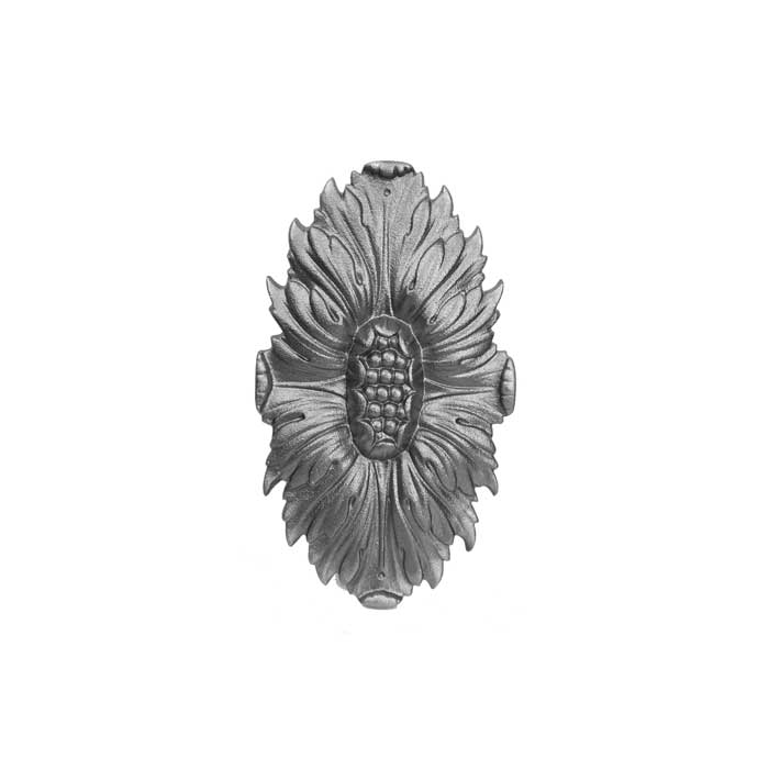 8-7/8" Tall x 5-1/4" Wide Cast Iron Rosette, Sunflower Design, Single Faced