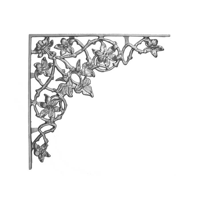 DISCONTINUED - 16-1/2" Tall Cast Iron Corner Bracket, Passion Flower Style, Side Backed Out (SBO)
