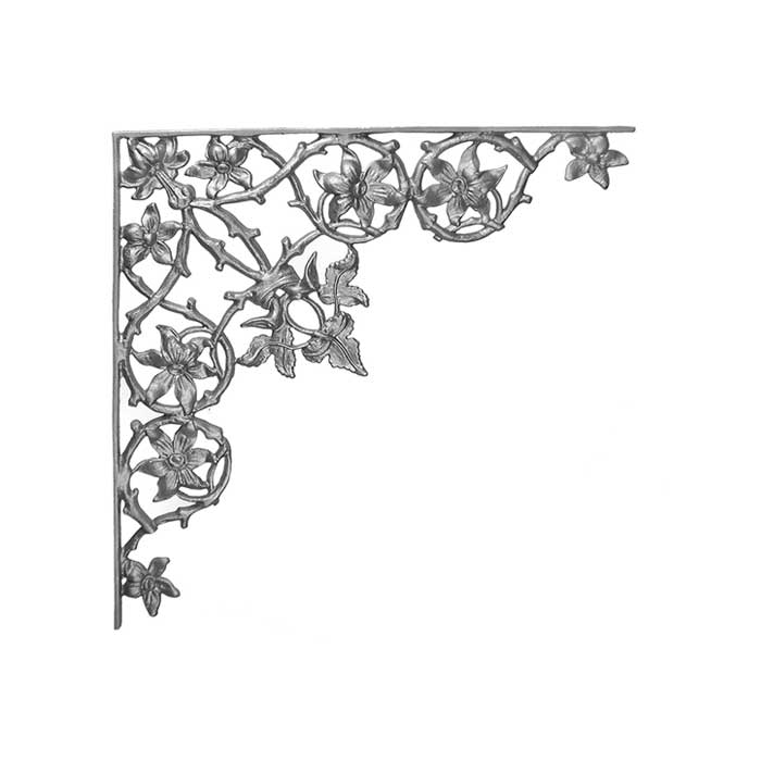 21-1/4" Tall Cast Iron Corner Bracket, Passion Flower Style, Side Backed Out (SBO)