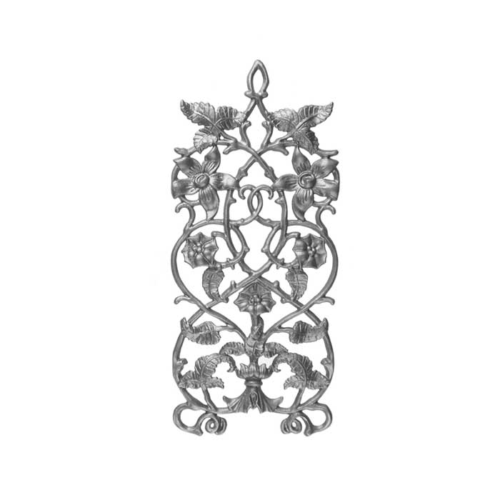19-3/4" Tall Cast Iron Panel, Passion Flower Style, Side Backed Out (SBO)