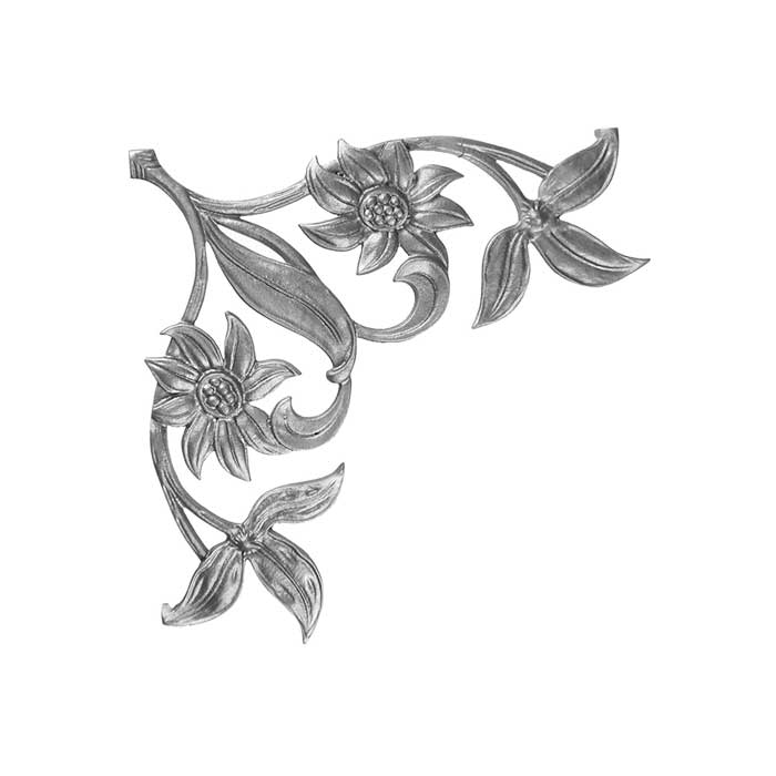 16" Tall Cast Iron Corner Bracket, Sunflower Style, Double Faced
