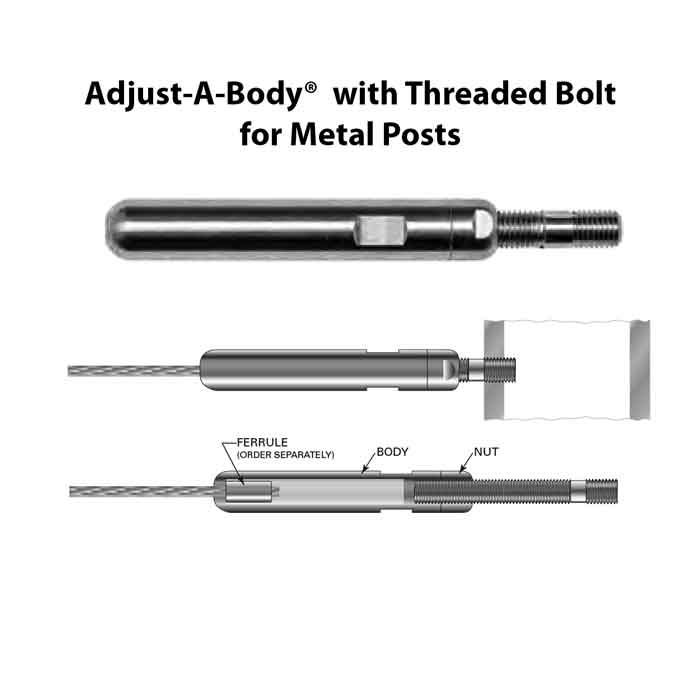 Adjust-A-Body w/Threaded Bolt for 1/8" or 3/16" Cable, Metal Posts