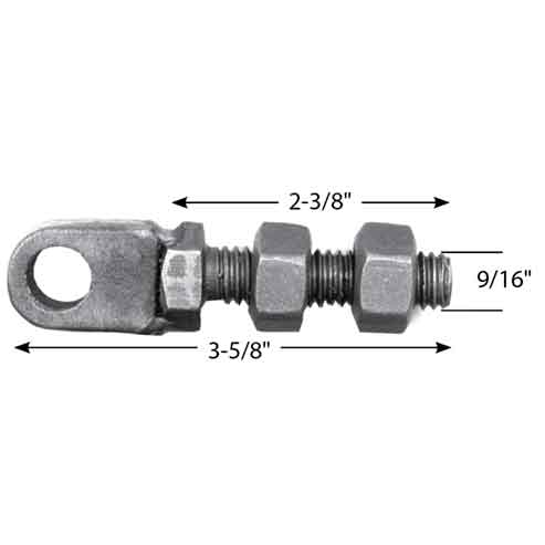 3-5/8" Long Adjustable Steel Hinge, 1/2" Thread, Supplied with 2 half nuts