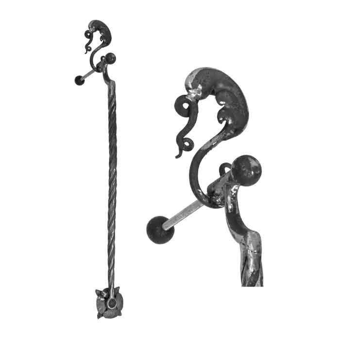 37" Tall Forged Steel Door Handle w/Twisted handle, leaf design at top and rosette at bottom