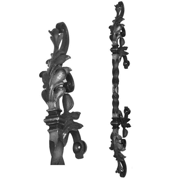 35-1/2" Tall Forged Steel Door Handle w/Twisted handle and acanthus leaves and scrolls at top and bottom