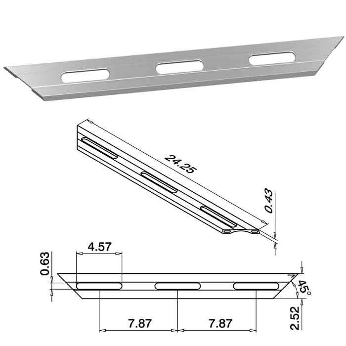 24-1/4" Long Drainage Profile, Brushed Anodized Aluminum, Top Mount, Easy Glass Smart, Sold 4/Box (16.6948.030.18)