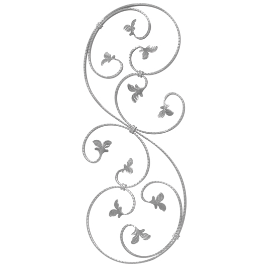 1/2" x 1/4" Forged Aluminum Hammered S-Scroll Panel with Leaves