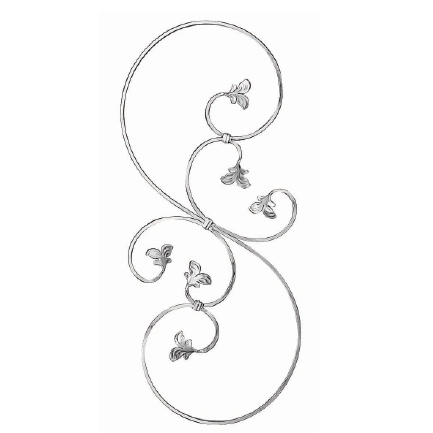 1/2" x 1/4" Forged Aluminum S-Scroll Panel with Leaves, 34-1/4" Tall