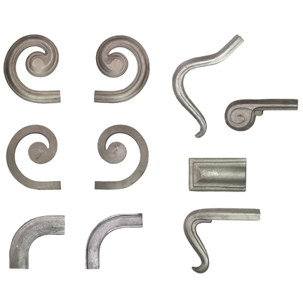 2-1/4" wide Aluminum Lateral Scrolls and Fittings for H1244-AL Handrail Molding