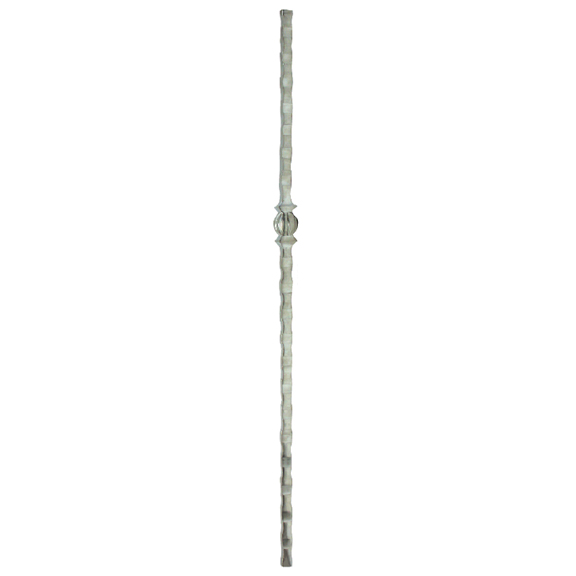 1" sq. Forged Aluminum Hammered Newel Post with Grooved Ball