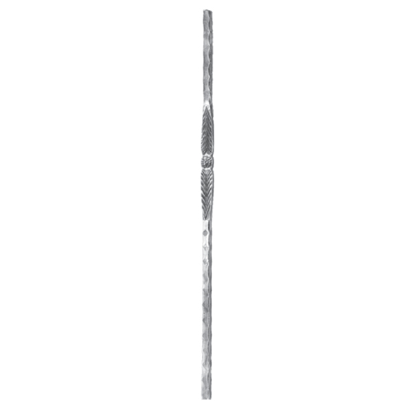 1" sq. Forged Aluminum Hammered Newel Post w/Rosette and Stamped Leaf Pattern