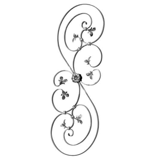 1/2" x 1/4" Aluminum S-Scroll Panel w/ Leaves & Center Rosette, 39-1/2" Tall