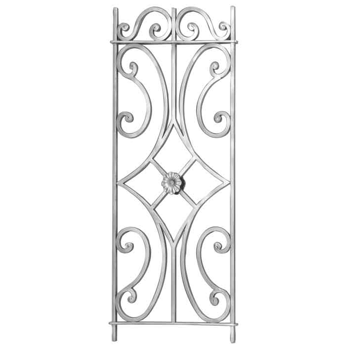 1/2" sq. Forged Aluminum Framed Panel w/Scrolls and Center Rosette, 39-1/2" Tall