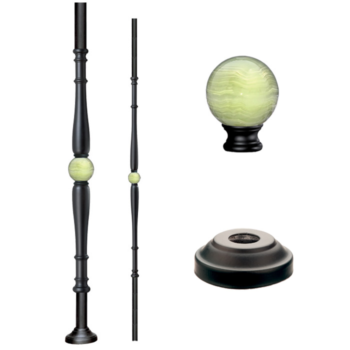 Grande Forge Black Series Posts & Balusters W/Green Onyx Sphere Center and Round Base
