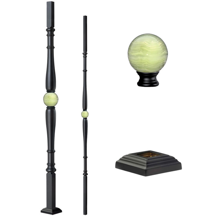 Grande Forge Black Series Posts & Balusters W/Green Onyx Center and Square Base