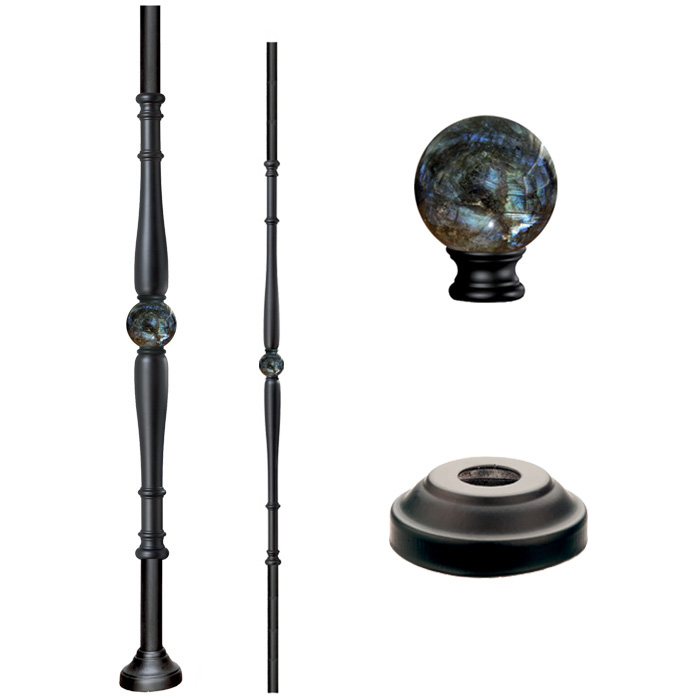 Grande Forge Black Series Posts & Balusters W/Labradorite Sphere Center and Round Base