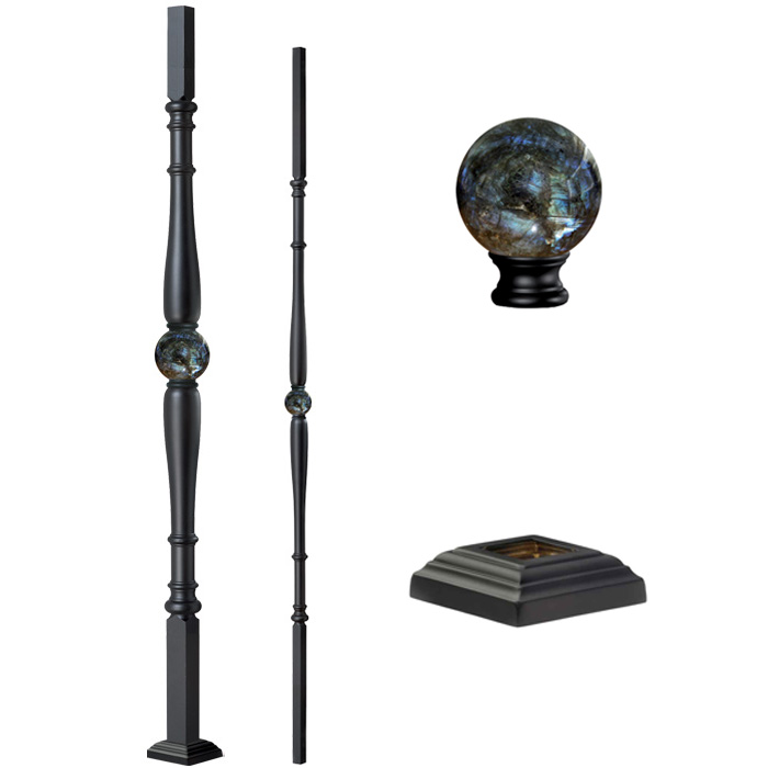 Grande Forge Black Series Posts & Balusters W/Labradorite Sphere Center and Square Base