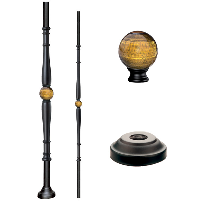 Grande Forge Black Series Posts & Balusters W/Tiger Eye Sphere Center and Round Base