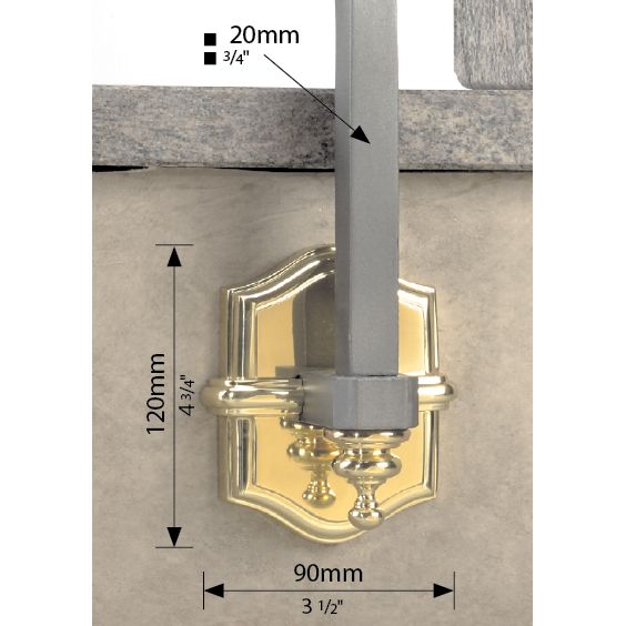 Steel Side Mount Bracket w/3/4" sq. Support Arm and Brass Backplate, 4-3/4" Tall
