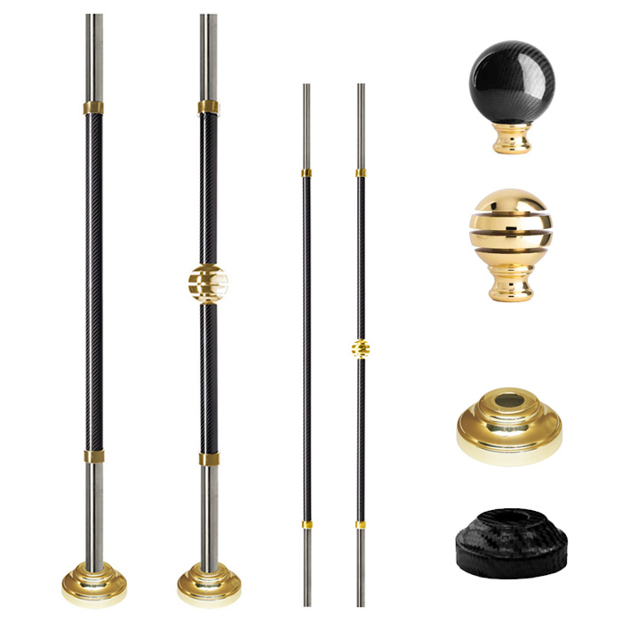 Grande Forge Carbone Series Round Posts and Balusters with a Gold Plated Finish and INOX Stainless Steel Ends