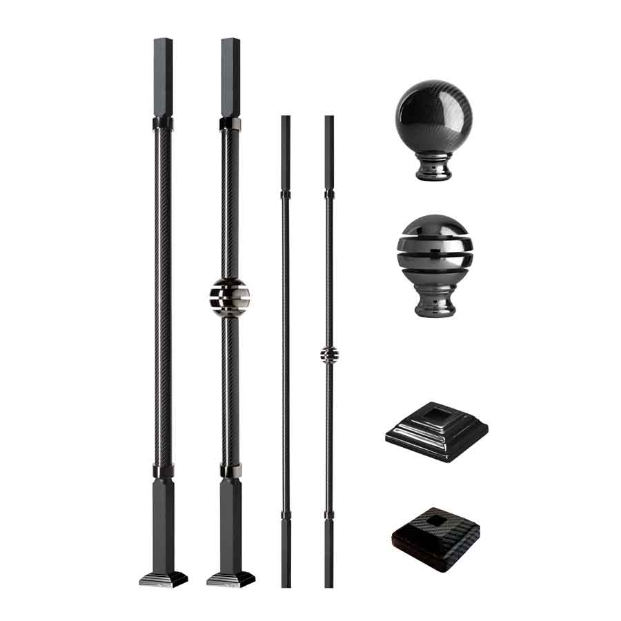 Grande Forge Carbone Series Square Posts and Balusters with a Black Chrome Finish