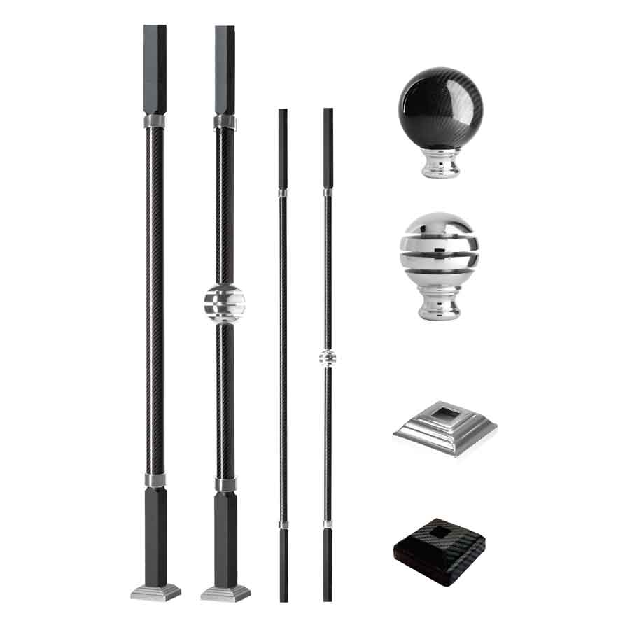 Grande Forge Carbone Series Square Posts and Balusters with a Nickel Finish