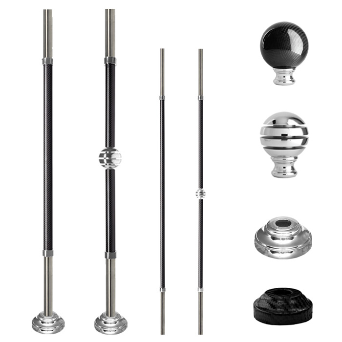 Grande Forge Carbone Series Round Posts and Balusters with a Nickel Finish and INOX Stainless Steel Ends