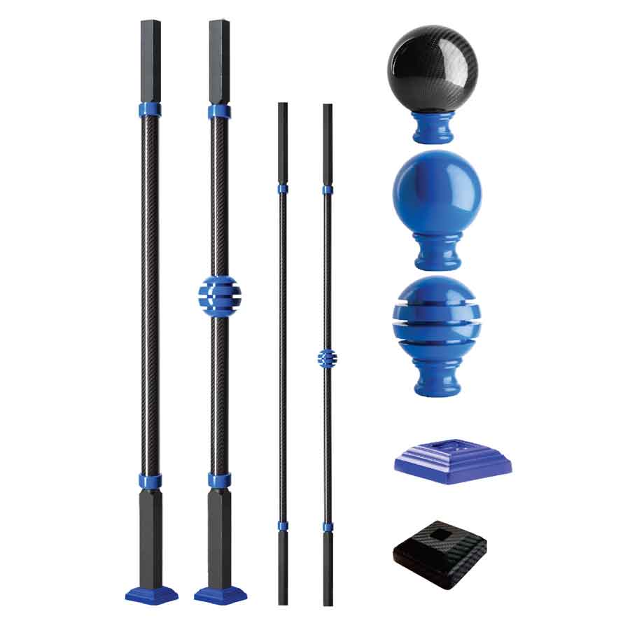 Grande Forge Carbone Series Square Posts and Balusters with a Blue Finish