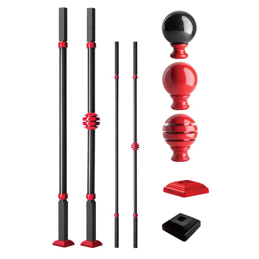 Grande Forge Carbone Series Square Posts and Balusters with a Red Finish