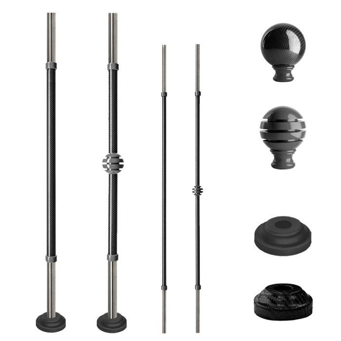 Grande Forge Carbone Series Round Posts and Balusters with a Satin Finish and INOX Stainless Steel Ends