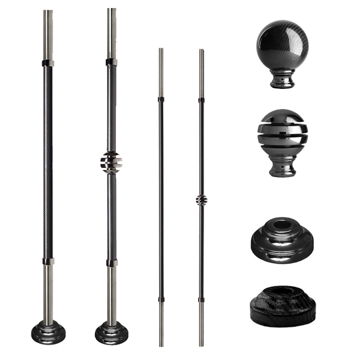 Grande Forge Carbone Series Round Posts and Balusters with Stainless Steel Ends