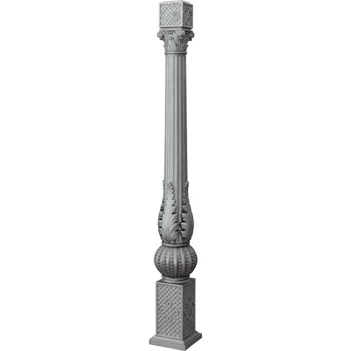 4-13/16" sq. Cast Iron Post w/Leaf/Sphere Design, Cast Iron Series, 43-11/16" Tall