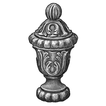 Starting Urn Finial w/ 1-13/16" dia. base, Cast Steel, 5-1/4" Tall, M10 Threaded Hole