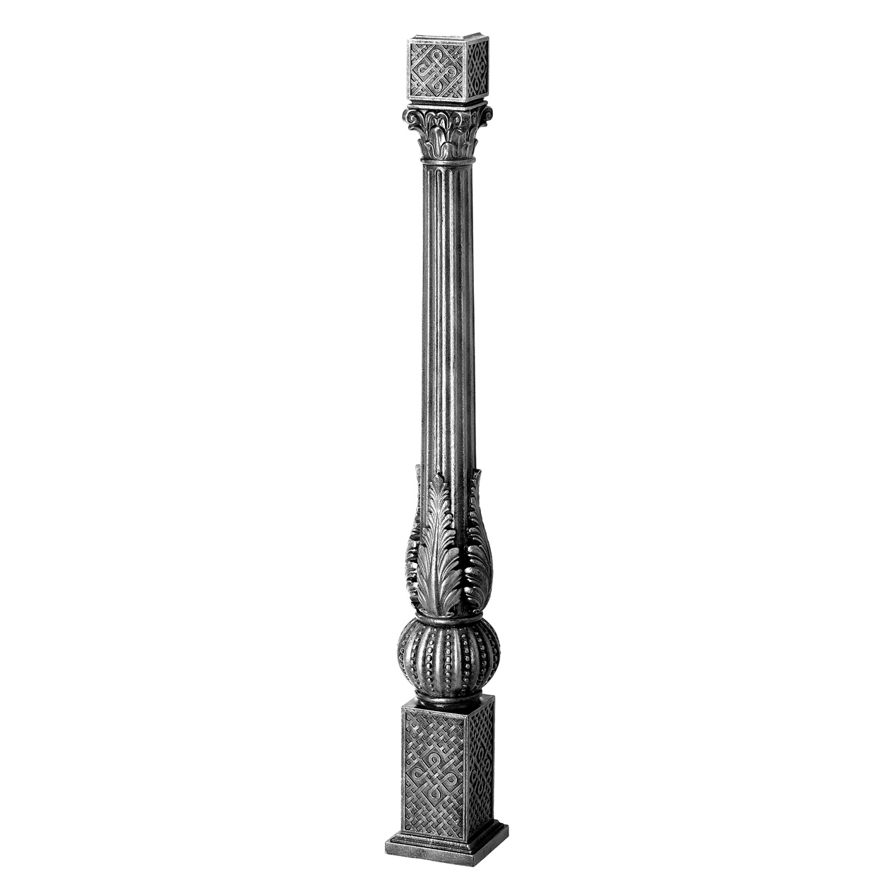 4-13/16" sq. Cast Iron Post w/Leaf/Sphere Design, Cast Iron Series, 39-3/4" Tall