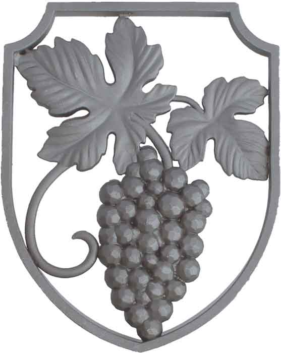 6-1/2" Tall Steel Casting, Framed Grape Vine Design, Double Faced
