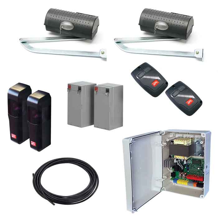 DUAL IGEA BT Operators,  Thalia control board w/ 12" x 14" fiberglass enclosure, 2-9AH batteries & 115V outlet, 2 remotes, 35ft of wire, 1 photocell