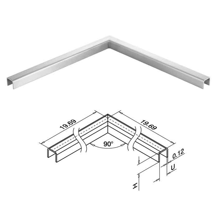 Corner Edge Protection for 5/16"-27/32" Glass, U-Profile, 316 Stainless Steel, Sold 1/Box (14.6340.030.12)
