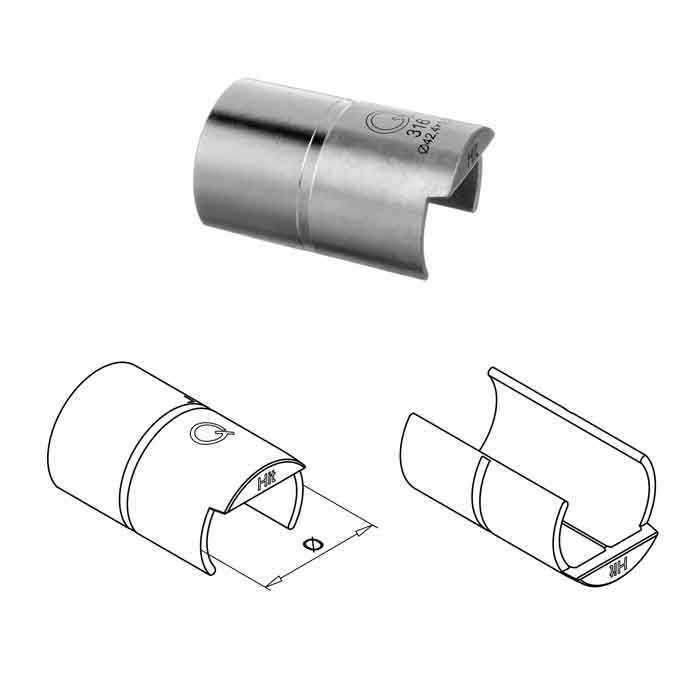 Easy Glass® Easy Hit® Cap Rail Connector for 1.66" dia. Cap Rail
