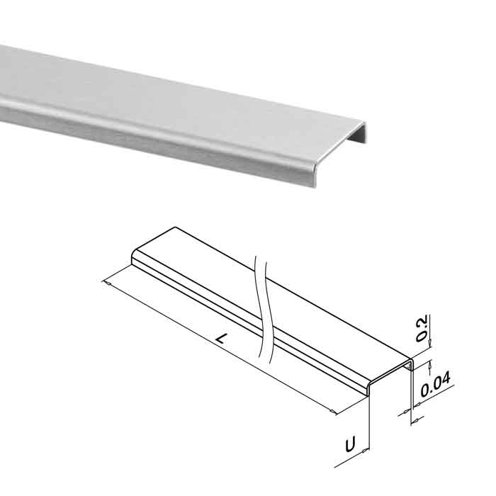 Edge Protection for 1/2"-9/16" Glass, Rectangular Profile, 16'4" Long, 316 Stainless Steel (14.6940.114.12)