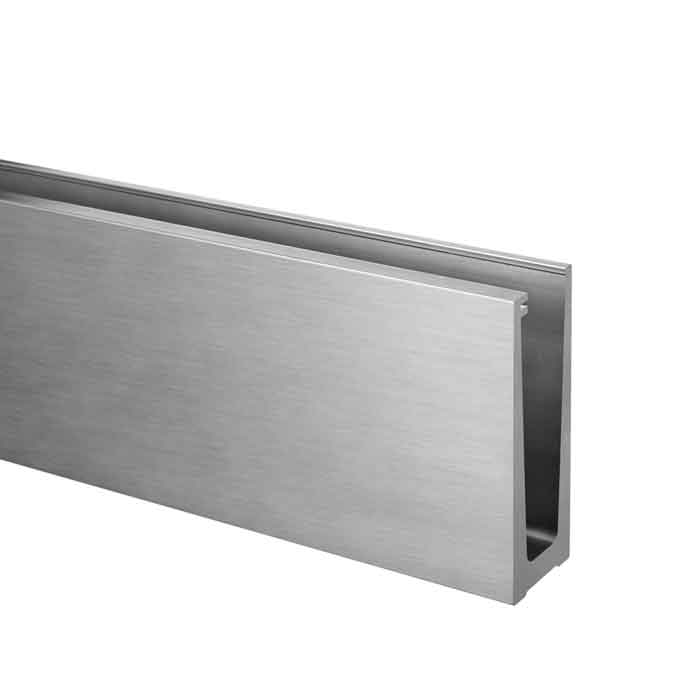Base Shoe w/o Holes, Top Mount, Easy Glass Slim, Mill Finish Aluminum, 10FT