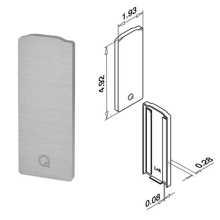 End Fitting, Brushed Anodized Aluminum, Top Mount, Easy Glass Slim, Sold 1/Box (16.6734.004.18)