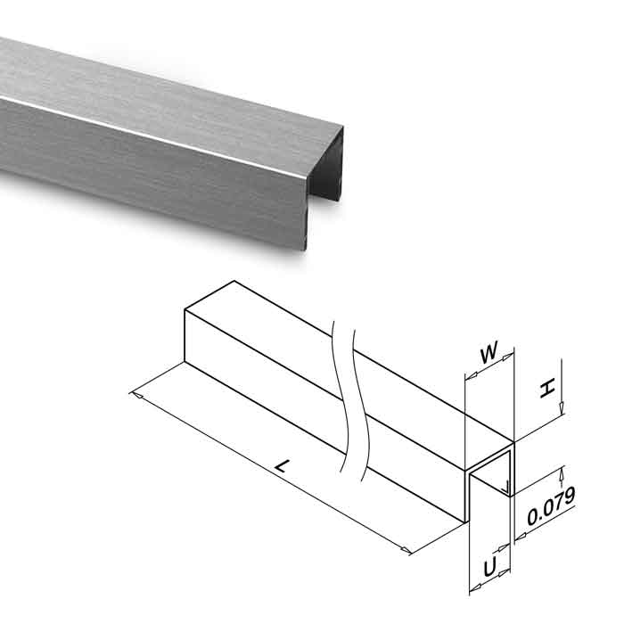 Edge Protection for 1/2" Glass, U-Profile, 16'4" Long, Brushed Anodized Aluminum (16.6940.013.18)
