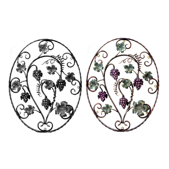 Steel Grapes & Leaves Oval Flower Panel, Painted and Unpainted