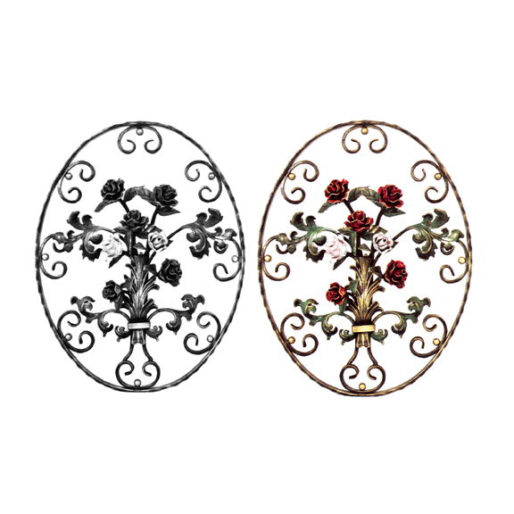 Steel Roses & Leaves Oval Flower Panel, Painted and Unpainted